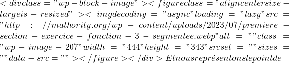 <div class="wp-block-image"><figure class="aligncenter size-large is-resized"><img decoding="async" loading="lazy" src="http://mathority.org/wp-content/uploads/2023/07/premiere-section-exercice-fonction-3-segmentee.webp" alt="" class="wp-image-207" width="444" height="343" srcset="" sizes="" data-src=""></figure></div> Et nous représentons le point de