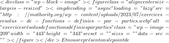 <div class="wp-block-image"><figure class="aligncenter size-large is-resized"><img decoding="async" loading="lazy" src="http://mathority.org/wp-content/uploads/2023/07/exercices-resolus-de-fonctions-definies-par-parties.webp" alt="exercices résolus de fonctions définies par parties" class="wp-image-209" width="443" height="343" srcset="" sizes="" data-src=""></figure></div> Et nous représentons le point de