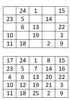 quadrato magico 5x5