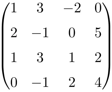 Beispiel einer regulären oder invertierbaren Matrix der Dimension 4x4