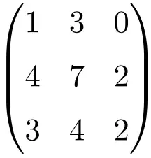 exemplo de uma matriz singular ou degenerada de dimensão 3x3