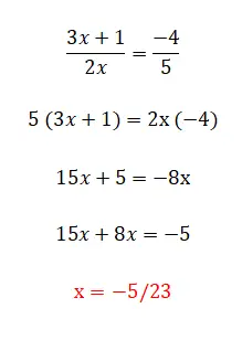 Exemplo de uma equação de primeiro grau com frações