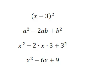 Beispiel für das Quadrat einer Subtraktion gelöst