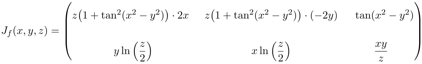 雅可比矩阵求解 3 个变量的练习