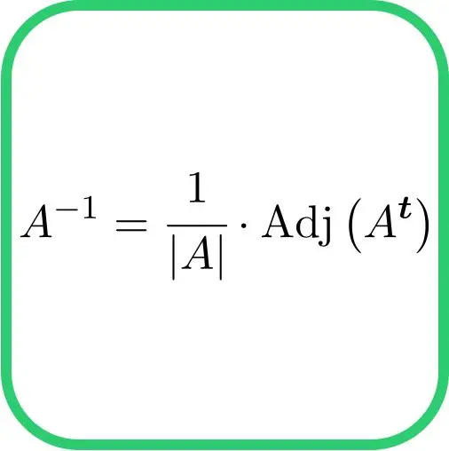 fórmula para a matriz inversa com a matriz adjunta da transposta
