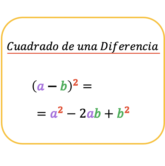 fórmula para o quadrado de uma diferença ou subtração