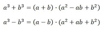 Fórmula para soma de cubos e diferença de cubos