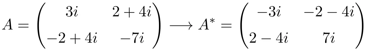 matriz anti-hermitiana ou anti-hermitiana de dimensão 2x2